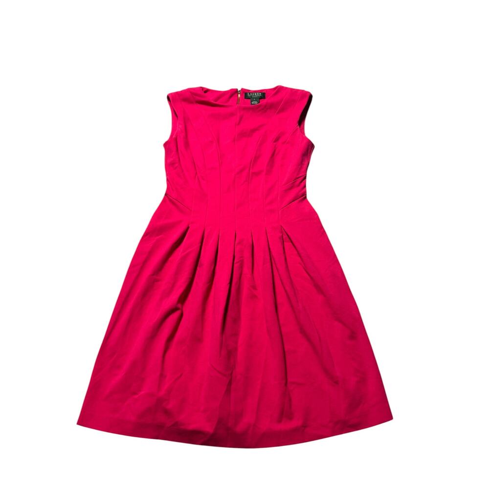 Lauren Ralph Lauren A-Line Dress Womens 6 Hot Pink Stretch Pleated Wide Strap - Picture 2 of 13